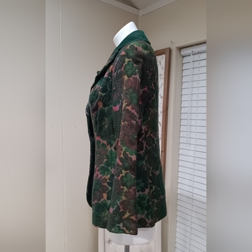 Sophisticated Vintage Floral Women's Blazer By SABA Rare Find Jewel Tones 💚 - Picture 8 of 14